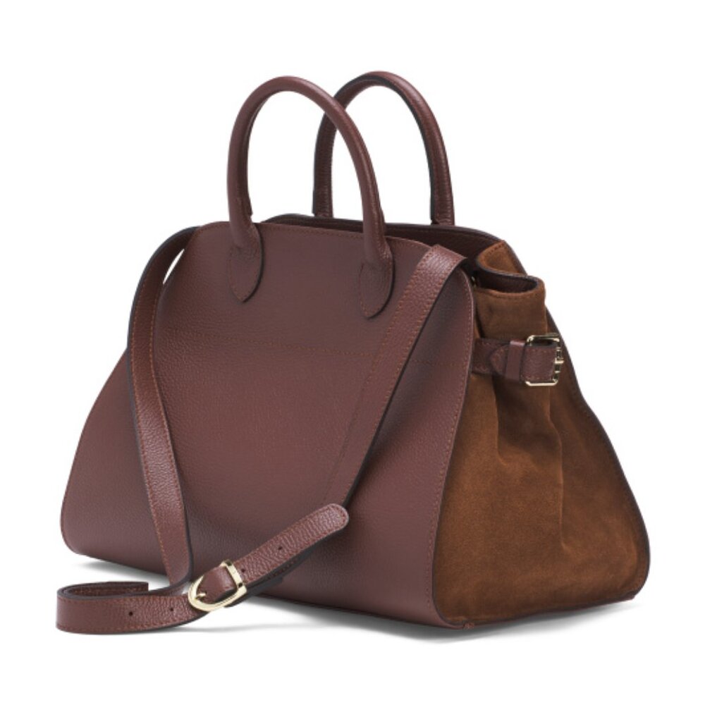 Viral Anna Paola Genuine Bruciato Brown Italian Leather & Suede Satchel Tot… - Picture 14 of 15